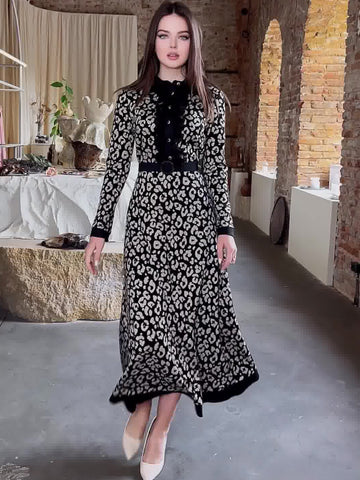 Woochic robe à manches longues col mi-haut imprimée mercerisée noir S